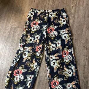 LOFT Black Wide-Leg Floral Pants with Multicolor Blooms
